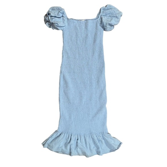 Baltic Born Alana Smocked Midi Dress Blue Stretch Off Shoulder Size M Worn once - Picture 5 of 10